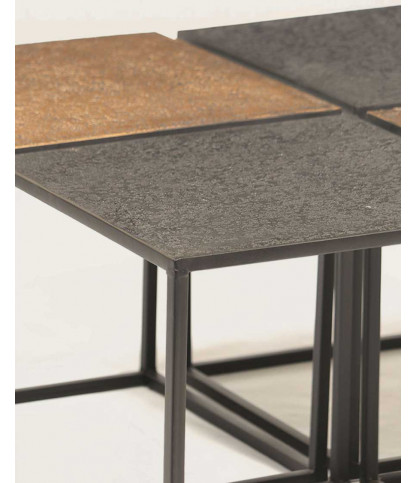 Domino - Square coffee table in two-tone black and gold metal