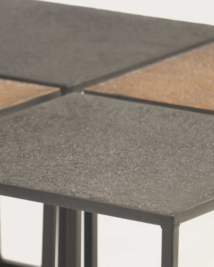 Domino - Mesa de centro cuadrada en metal bicolor negro y dorado