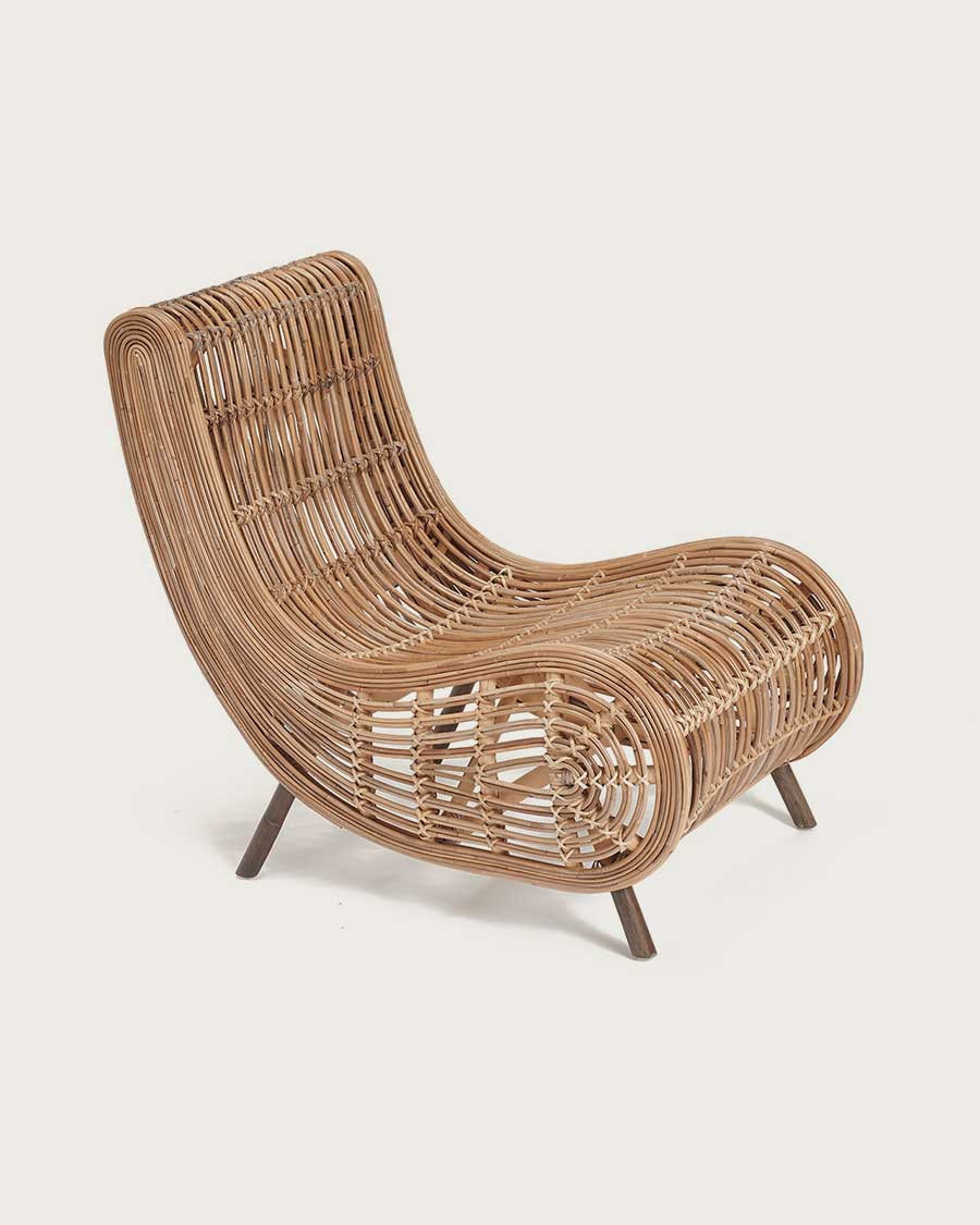 Mandiri - Lage ronde fauteuil van gevlochten rotan