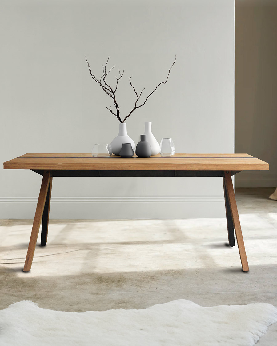 Ningbo - Table repas en teck massif L180 cm 8 pers.