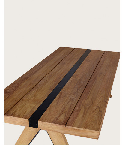 Ningbo - Table repas en teck massif L180 cm 8 pers.