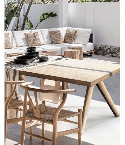 Ningbo - Table repas en teck massif L180 cm 8 pers.