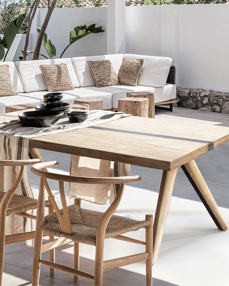 Ningbo - Table repas en teck massif L180 cm 8 pers.