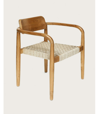 Kimo - Silla de teca maciza y cuerda beige-marrón