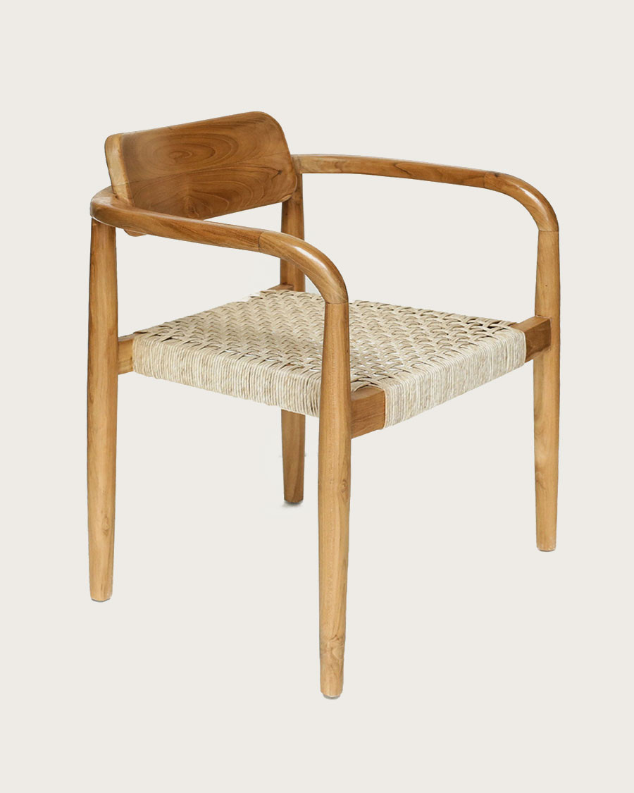 Kimo - Silla de teca maciza y cuerda beige-marrón