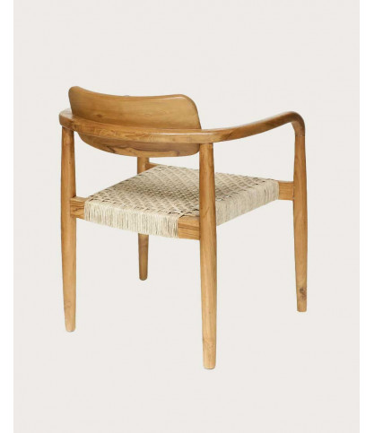 Kimo - Stuhl aus massivem Teakholz und beige-braunem Seil