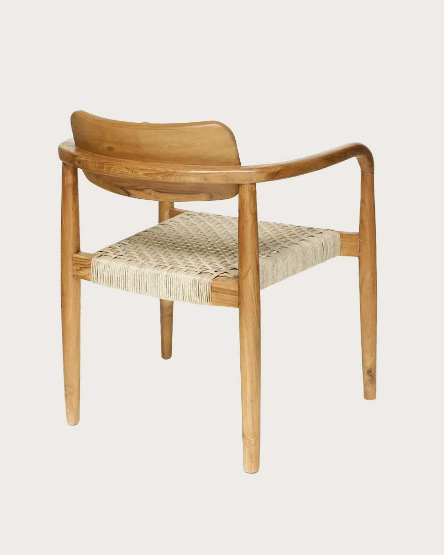 Kimo - Silla de teca maciza y cuerda beige-marrón