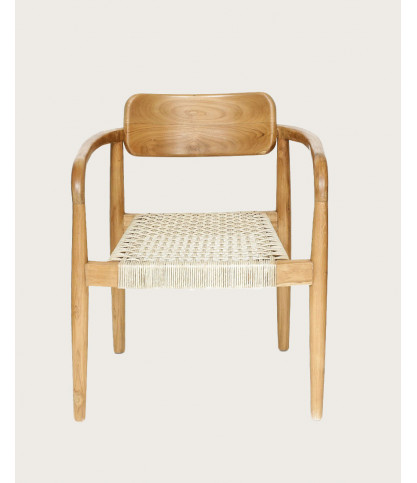Kimo - Silla de teca maciza y cuerda beige-marrón