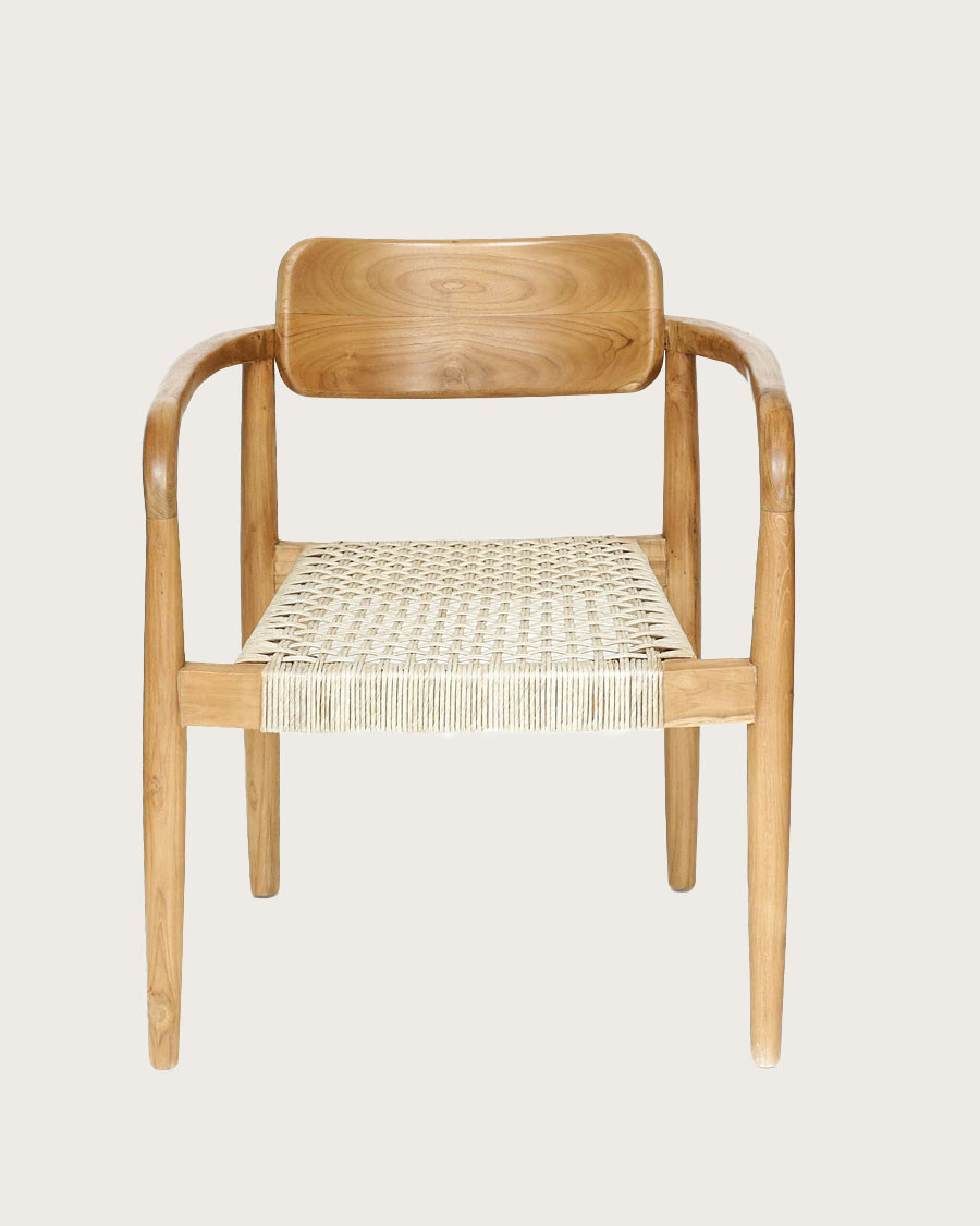 Kimo - Stuhl aus massivem Teakholz und beige-braunem Seil
