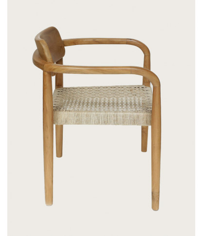 Kimo - Silla de teca maciza y cuerda beige-marrón