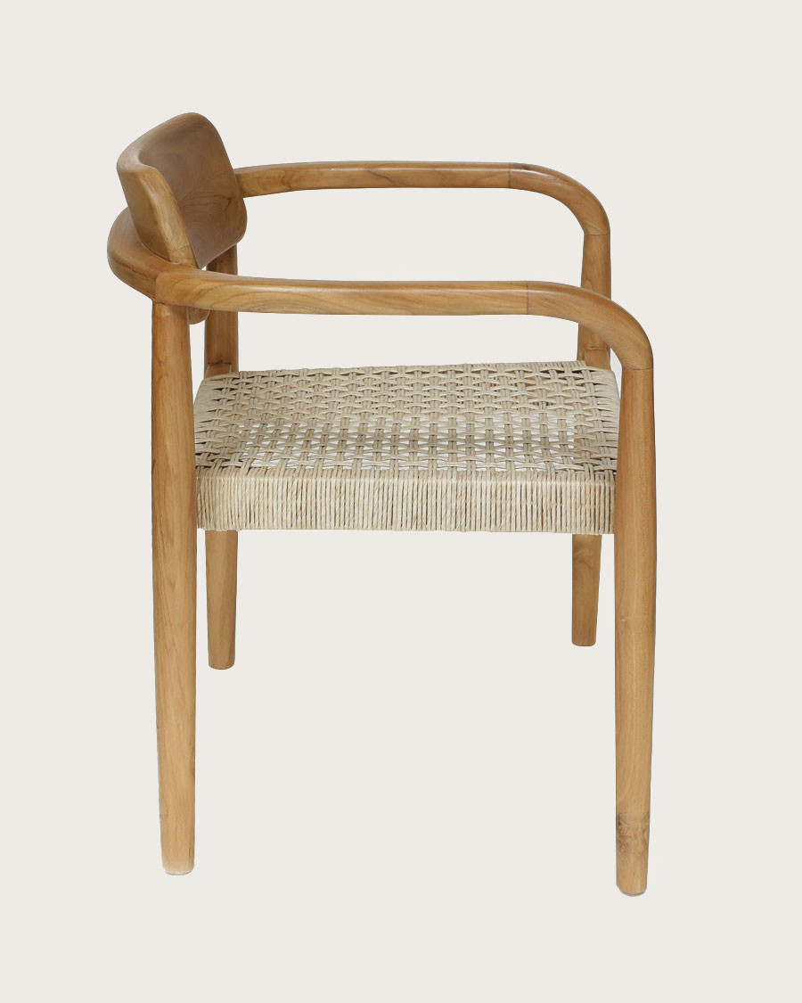 Kimo - Silla de teca maciza y cuerda beige-marrón