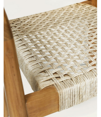 Kimo - Silla de teca maciza y cuerda beige-marrón