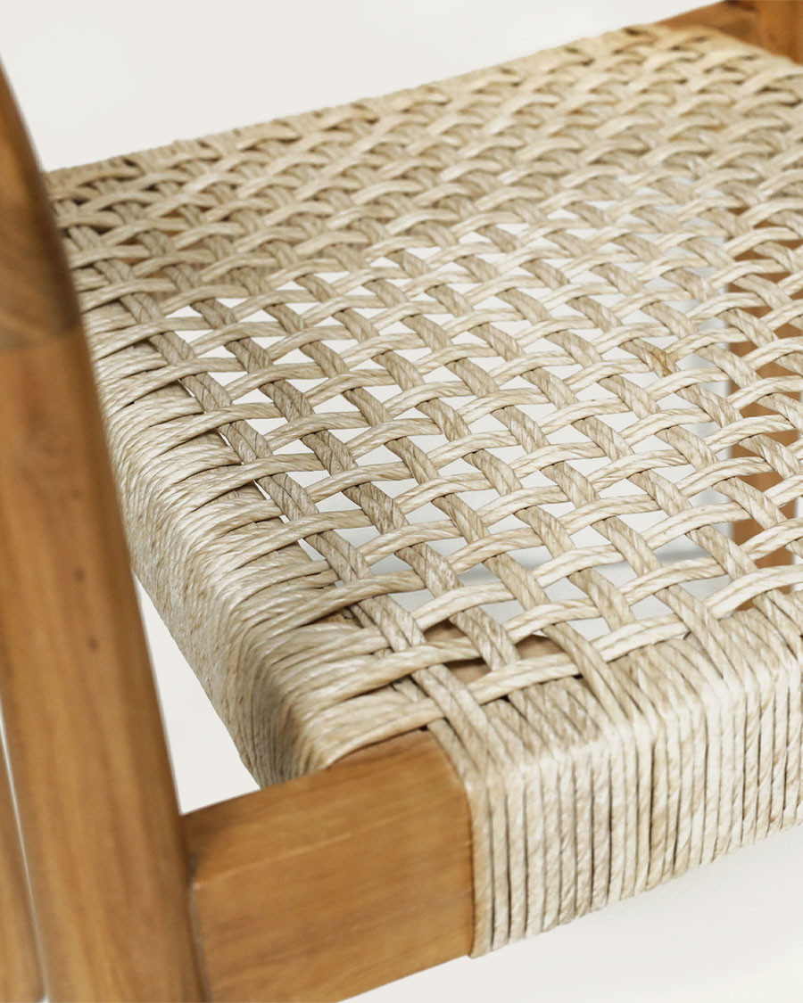 Kimo - Silla de teca maciza y cuerda beige-marrón