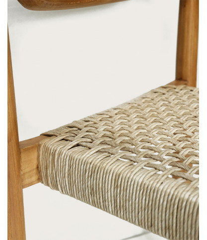 Kimo - Silla de teca maciza y cuerda beige-marrón