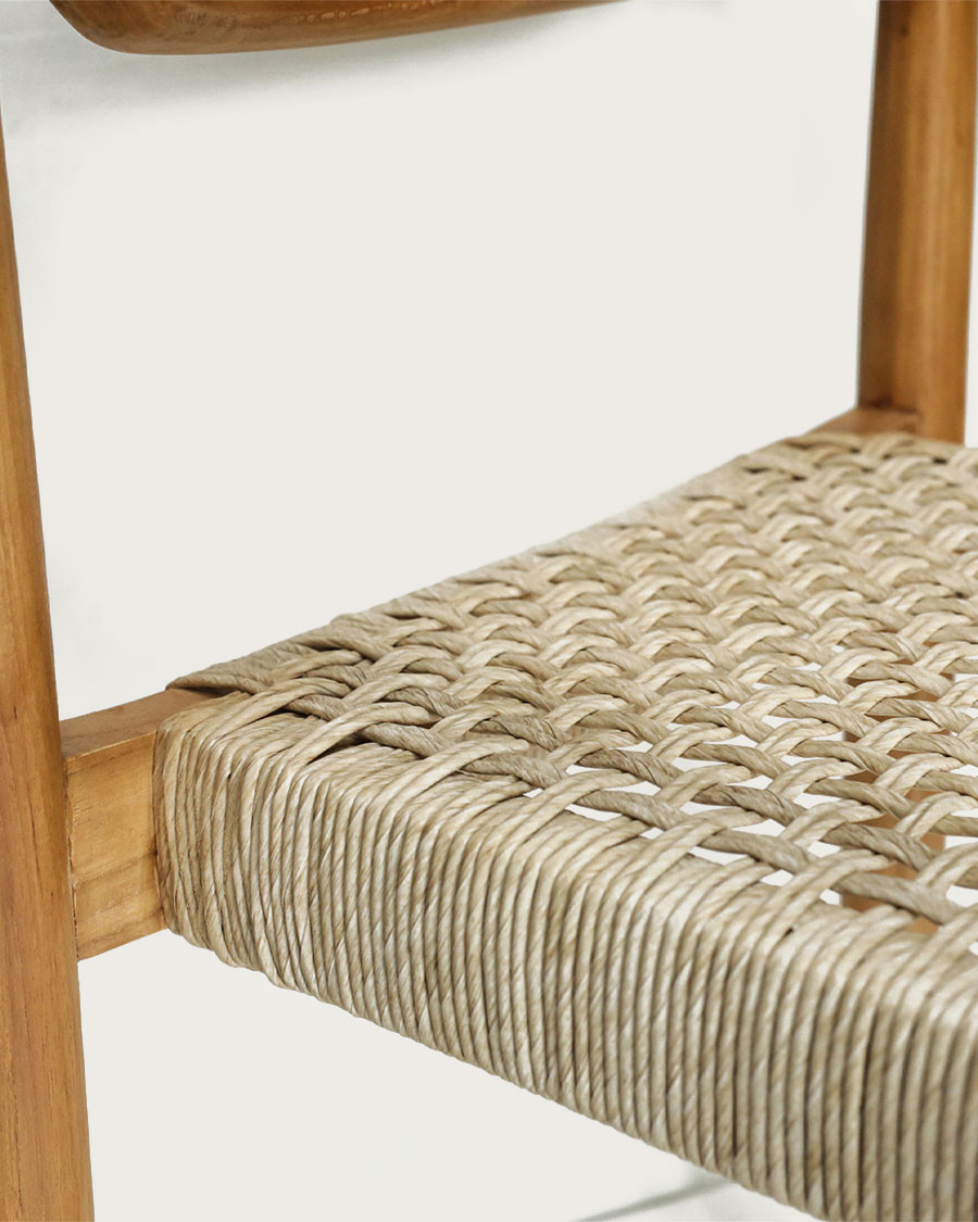 Kimo - Silla de teca maciza y cuerda beige-marrón