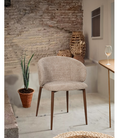 Vera – Stuhl mit Bouclé-Bezug und Metallbeinen