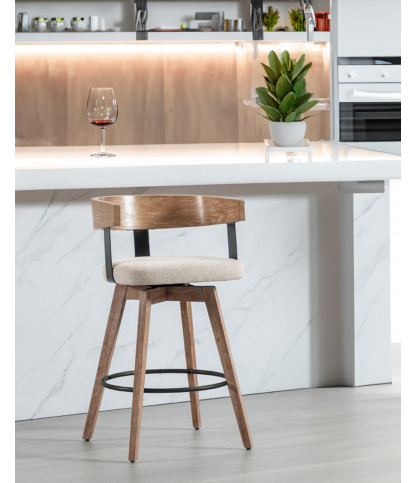 Micha - Bar stool in fabric with wooden legs