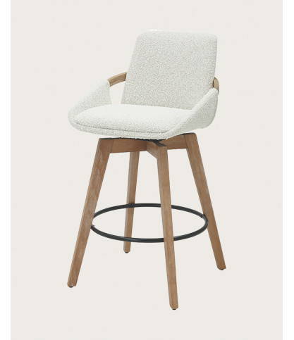 Saly - Bar stool in bouclé fabric and wooden legs