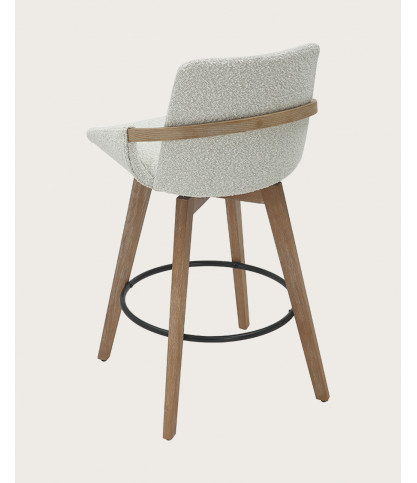 Saly - Bar stool in bouclé fabric and wooden legs