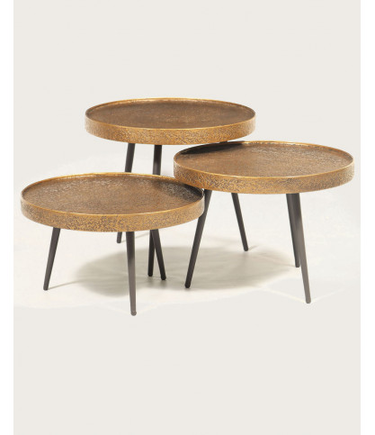 Astrid - Round nesting coffee table in gold metal