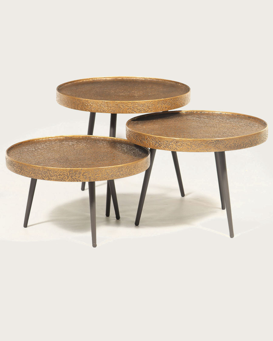 Astrid - Round nesting coffee table in gold-tone metal