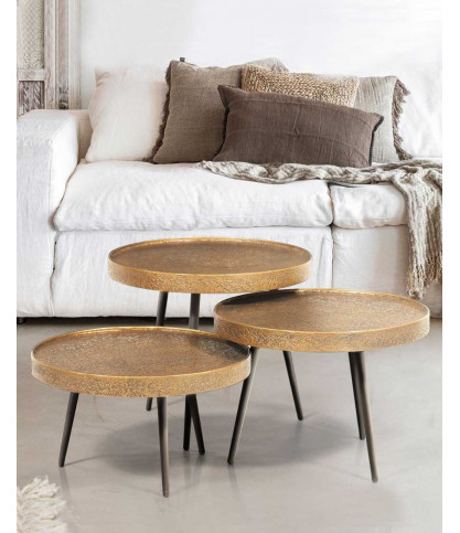 Astrid - Round nesting coffee table in gold metal