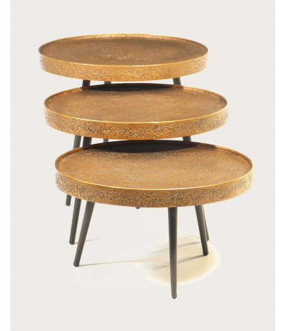 Astrid - Round nesting coffee table in gold metal