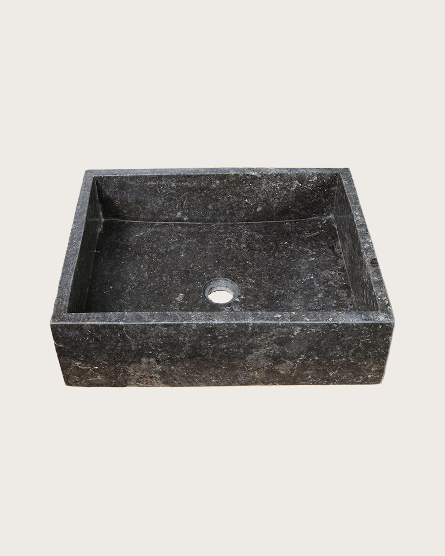 Malka - Rechteckiges Aufsatzwaschbecken Marmor Terrazzo Premium Schwarz