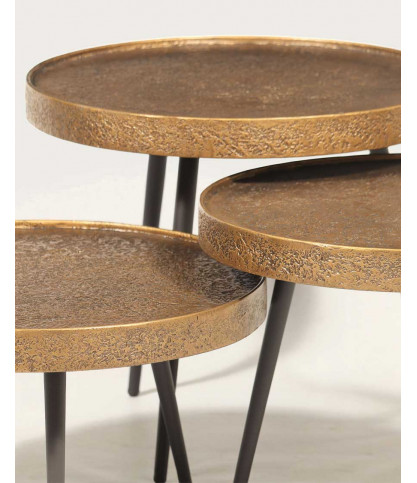 Astrid - Round nesting coffee table in gold metal