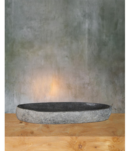 Anta - Lavabo ovalado plano de piedra de río negra