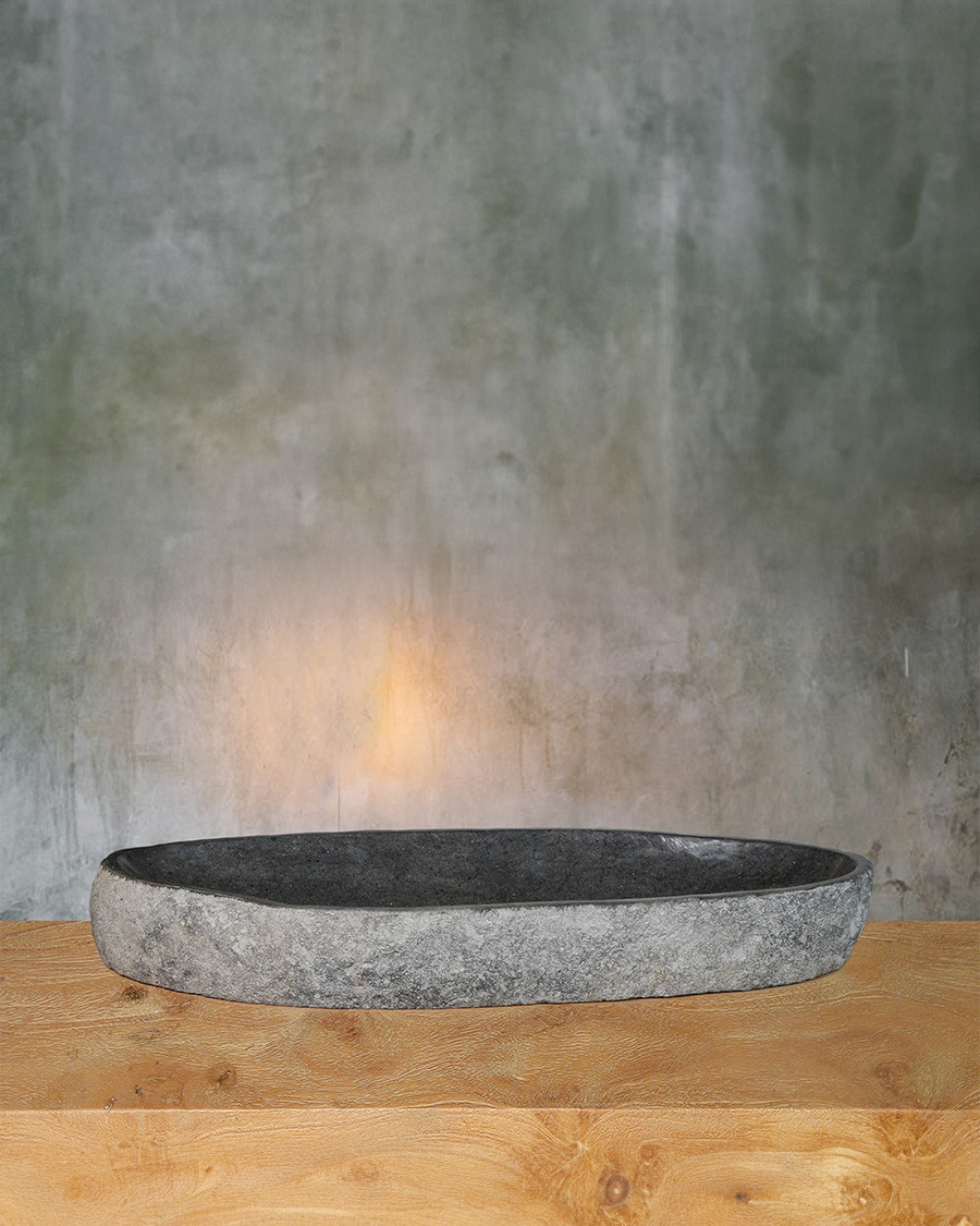 Anta - Lavabo ovalado plano de piedra de río negra