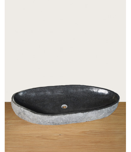 Anta - Lavabo ovalado plano de piedra de río negra