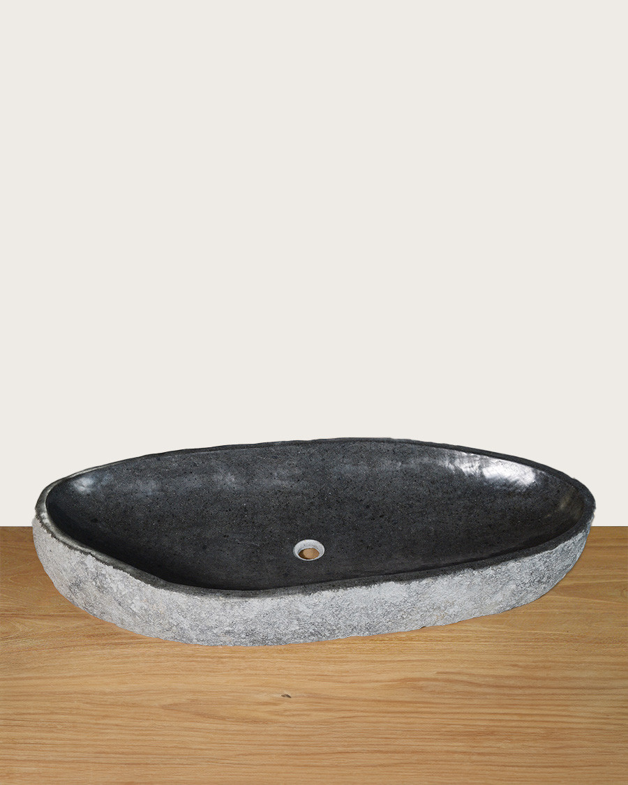 Anta - Flat oval black river stone basin