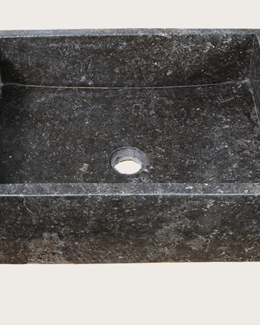 Malka - Lavabo rectangular de encimera en mármol terrazo negro de primera calidad.