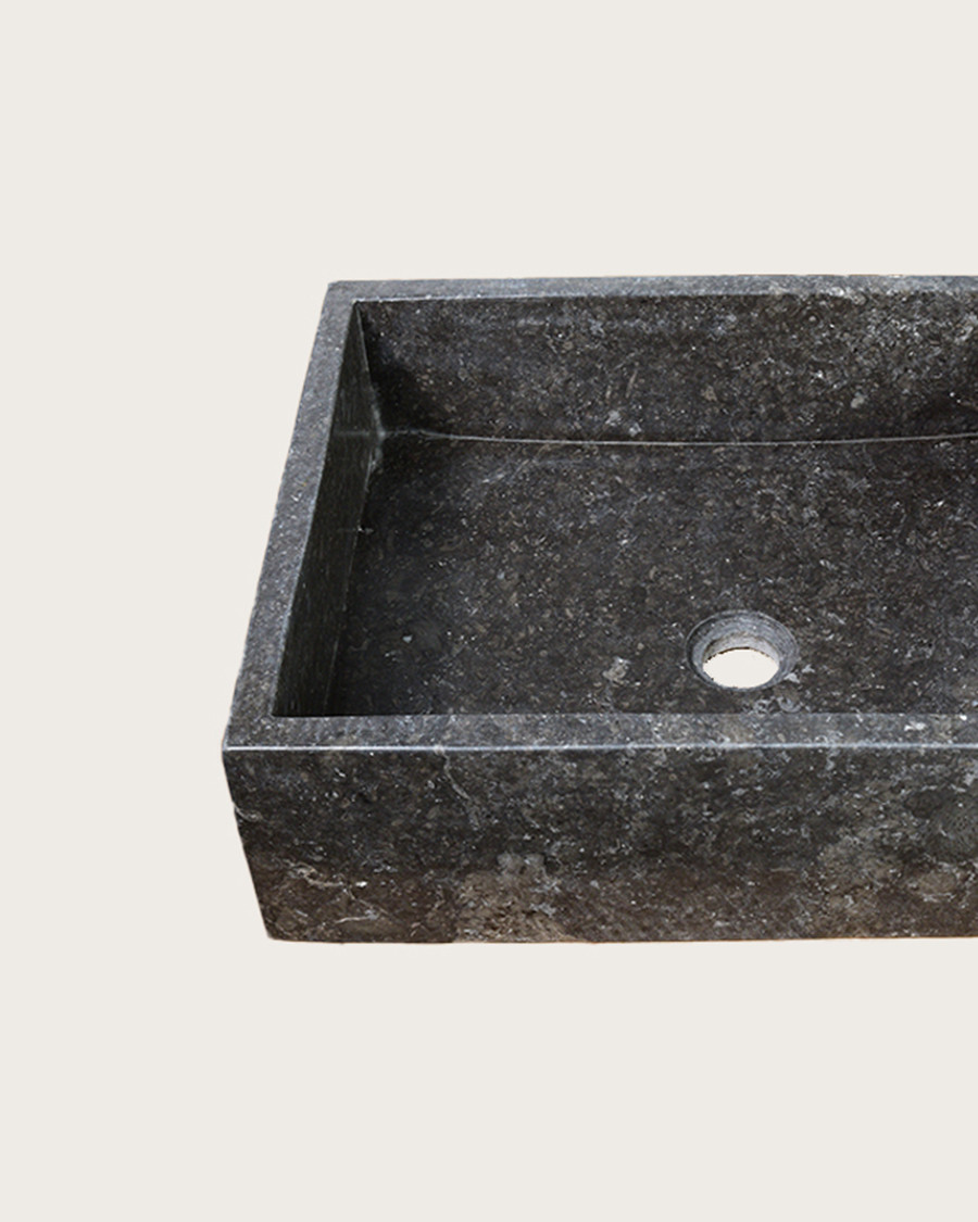Malka - Lavabo rectangular de encimera en mármol terrazo negro de primera calidad.