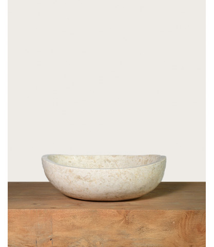 Doram - Ovale wastafel van beige marmer