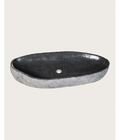 Anta - Lavabo ovalado plano de piedra de río negra