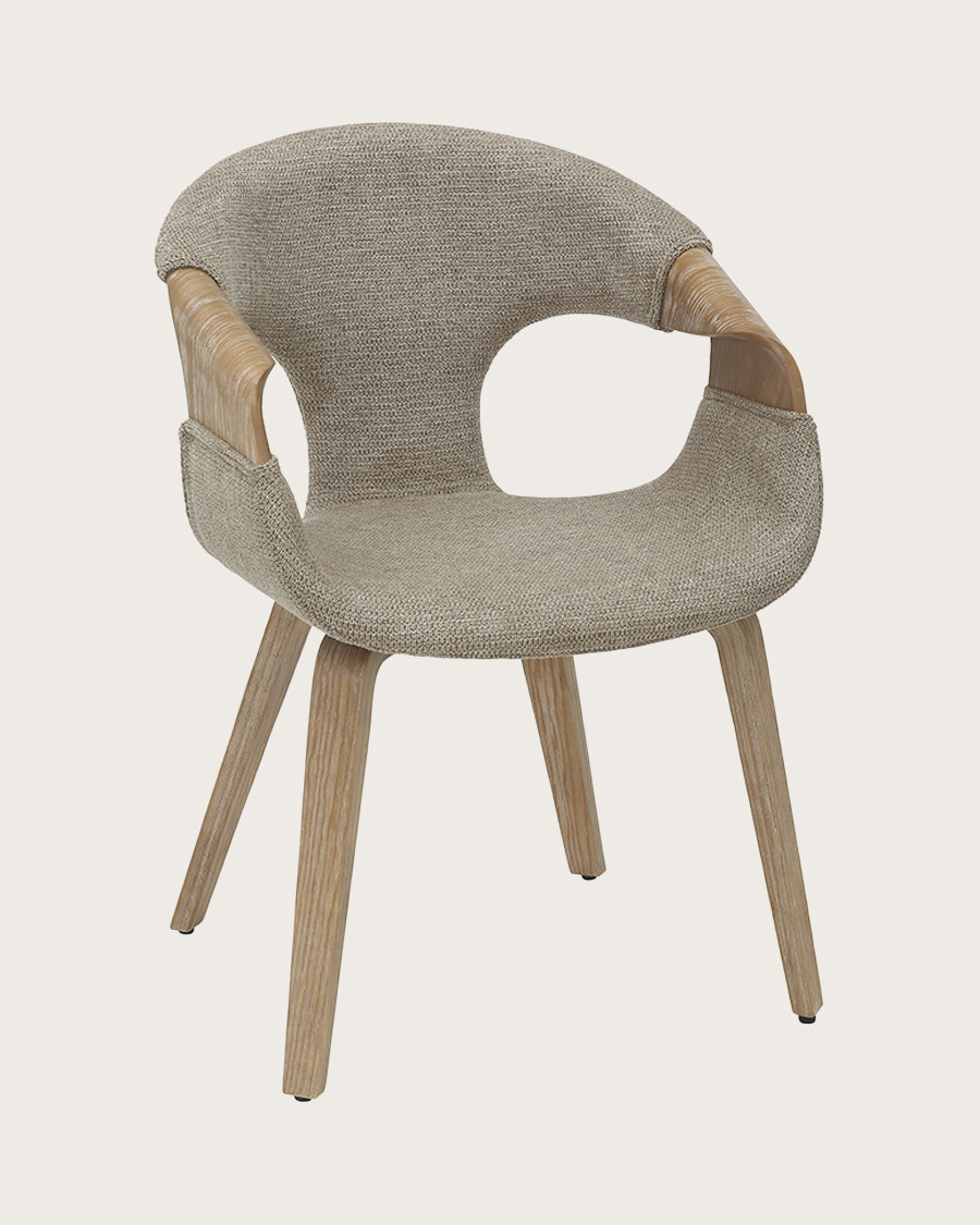 Gazy - silla en tela color topo y madera blanqueada