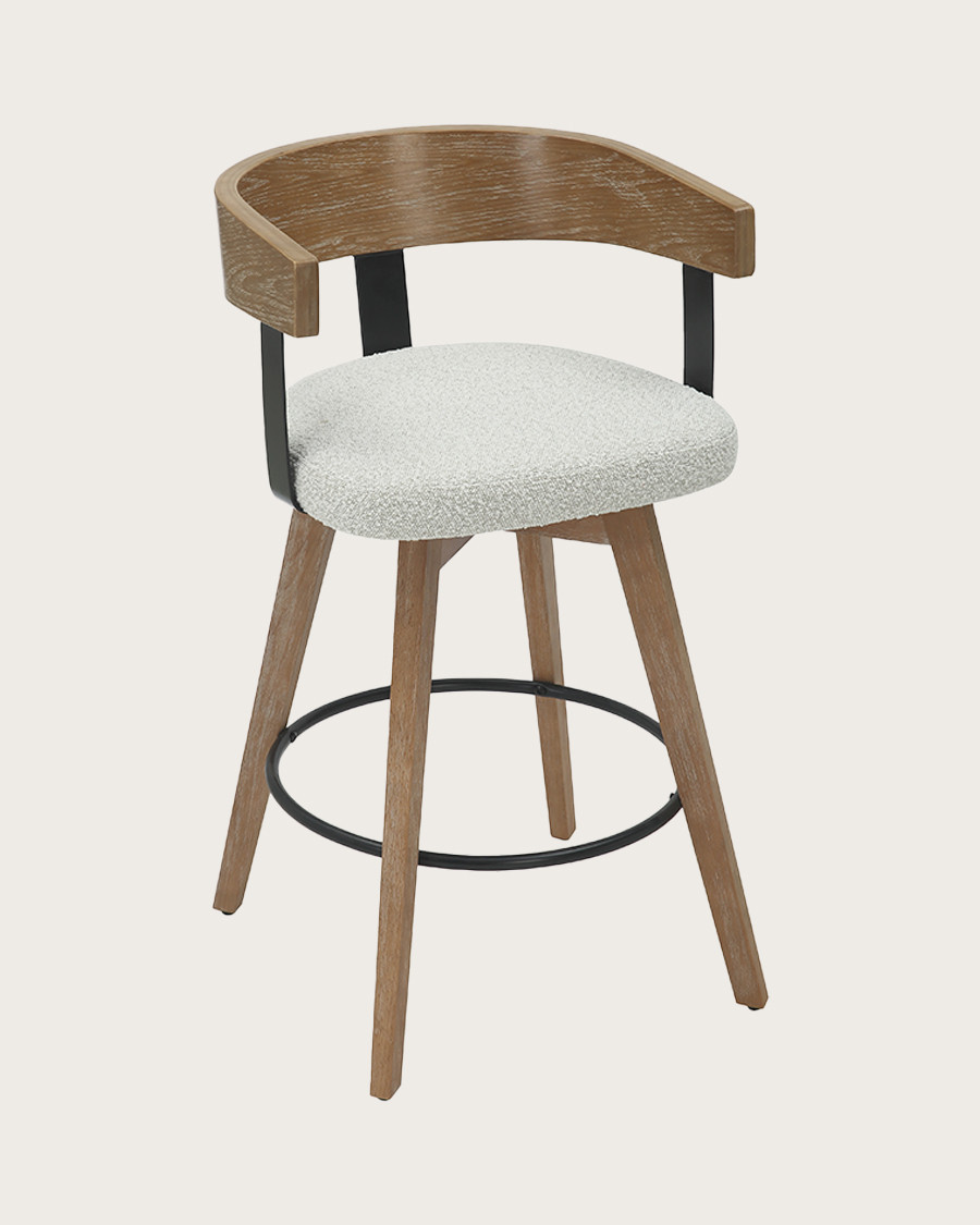 Micha - Bar stool in fabric with wooden legs