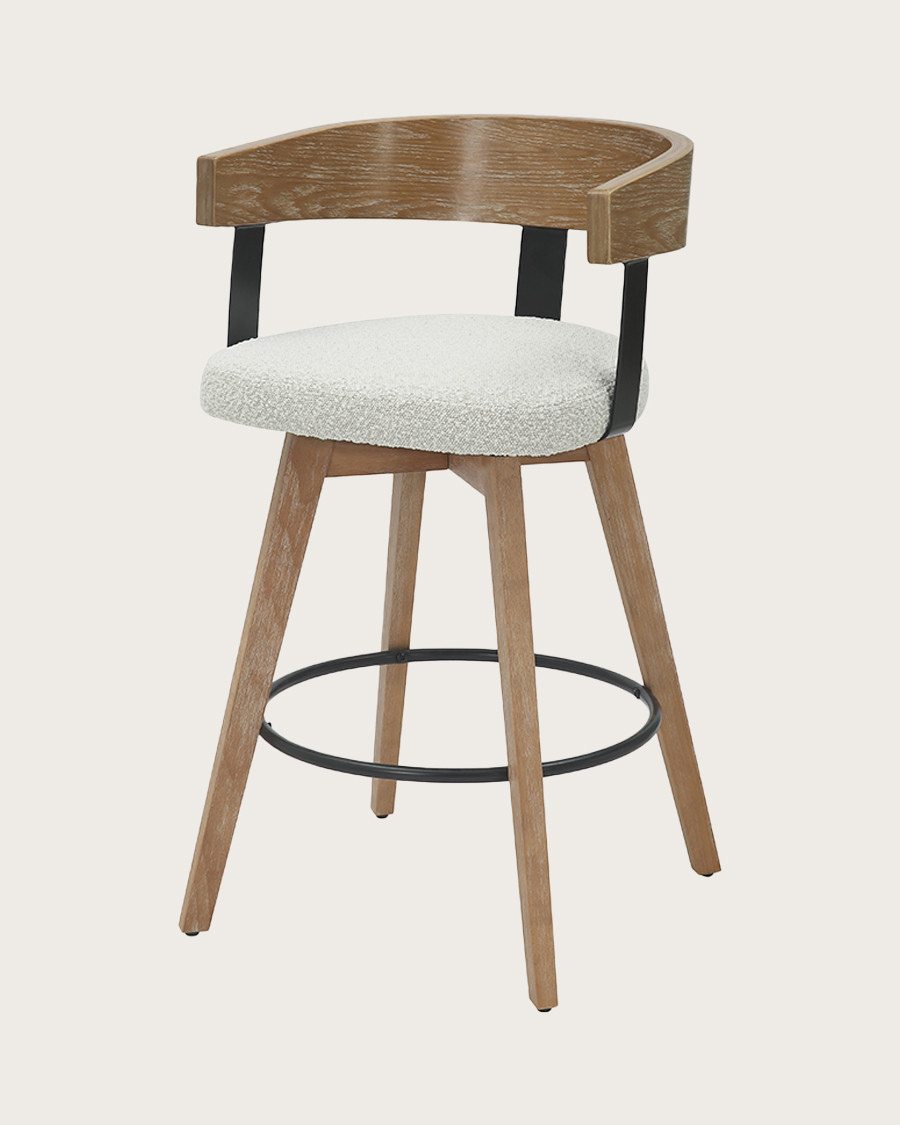Micha - Bar stool in fabric with wooden legs