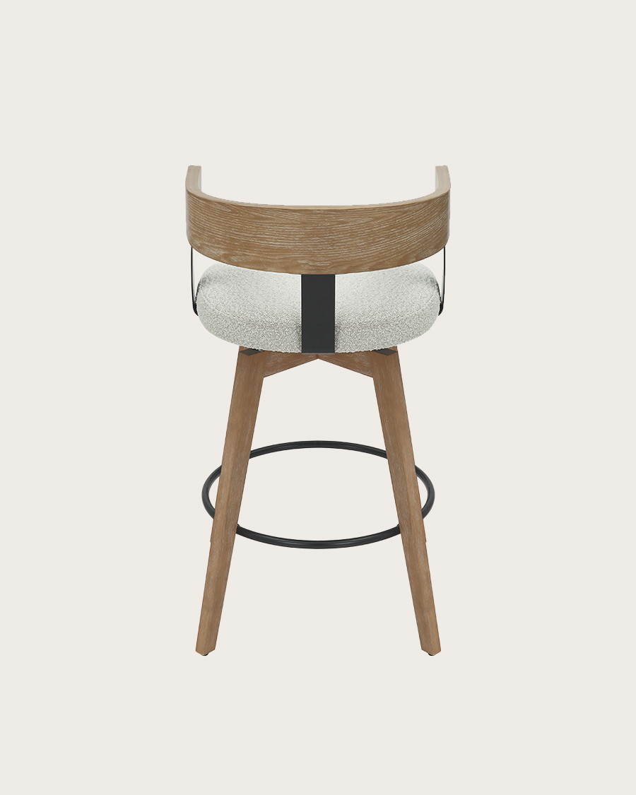 Micha - Taburete de bar de tela con patas de madera
