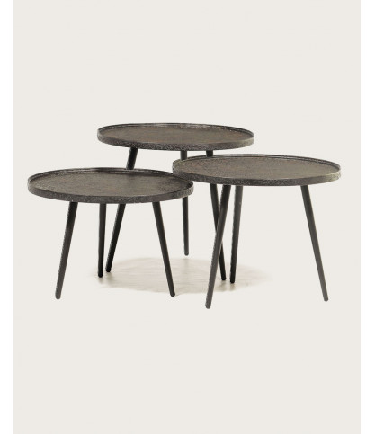 Soccoro - Table basse ronde gigogne en métal noir