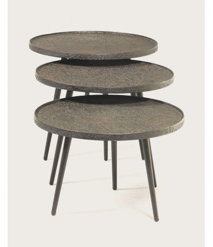 Soccoro - Table basse ronde gigogne en métal noir