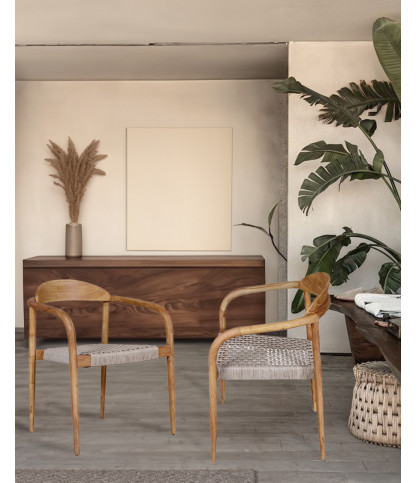 Kima - Chaise en teck massif et corde gris