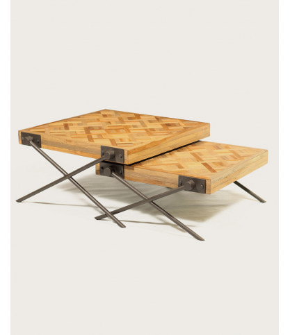 Loft - Square teak nesting coffee table with chevron pattern