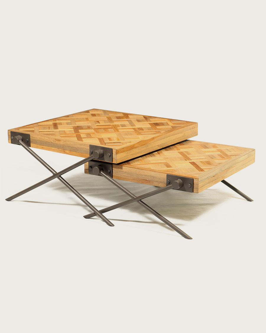 Loft - Square teak nesting coffee table with chevron pattern