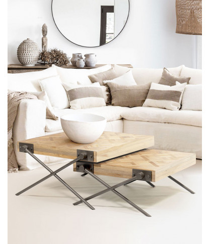 Loft - Square teak nesting coffee table with chevron pattern