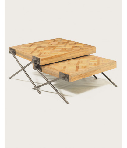 Loft - Square teak nesting coffee table with chevron pattern