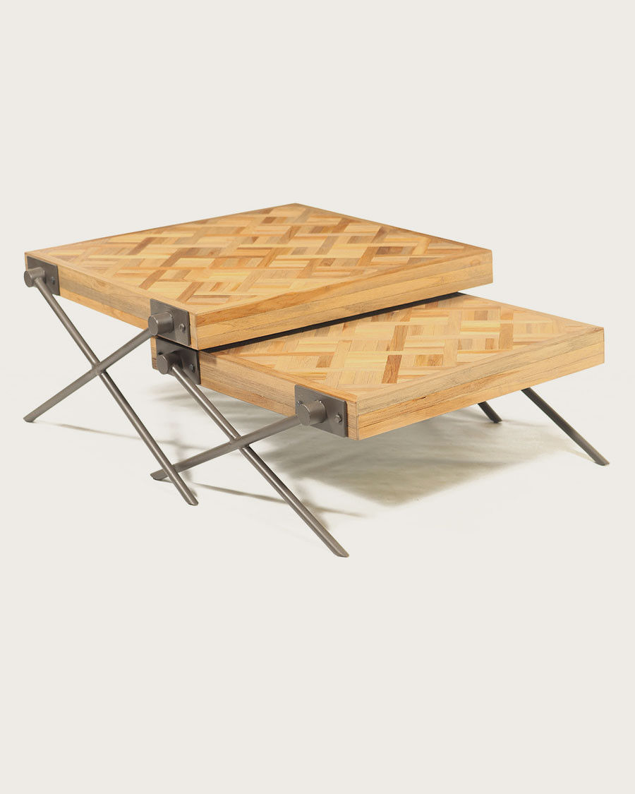 Loft - Mesa de centro cuadrada apilable en teca con estampado de espiga