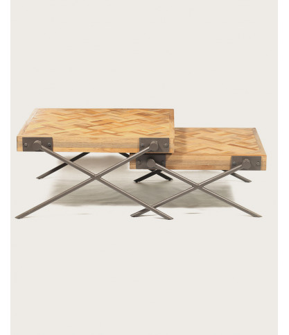 Loft - Square teak nesting coffee table with chevron pattern